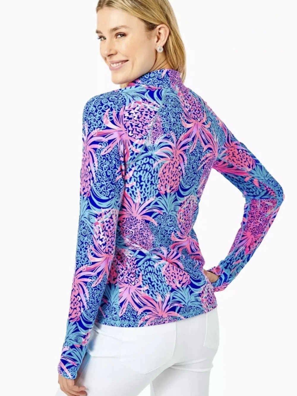 LILLY PULITZER Luxletic Marion Pullover in Borealis Blue Tropic XS - Picture 3 of 10